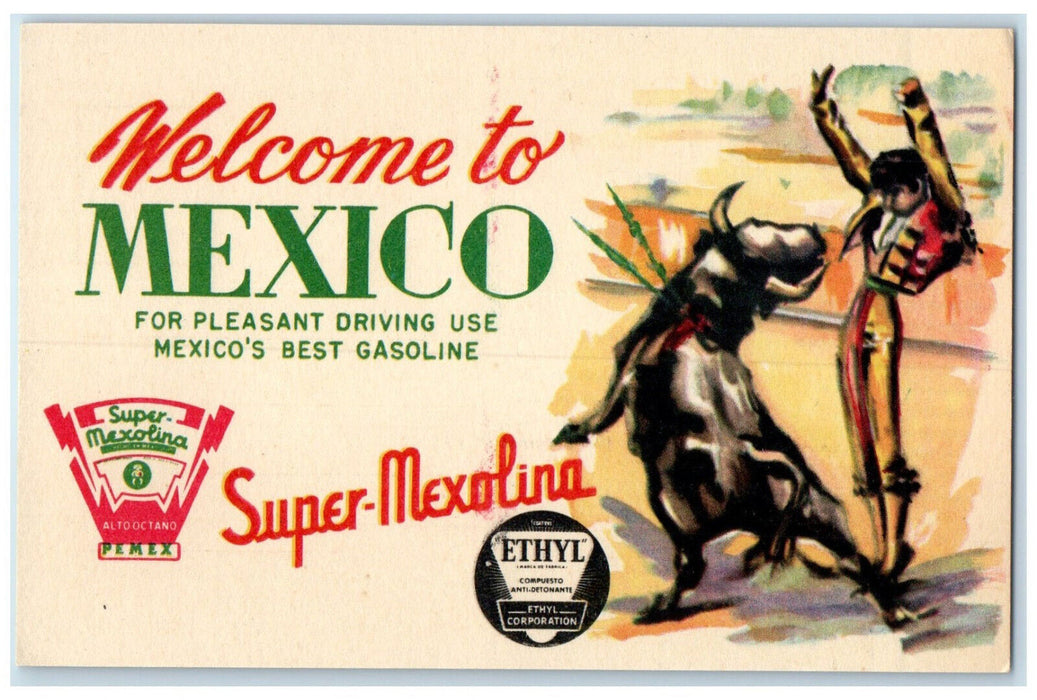 c1950's Bullfighting Welcome to Mexico Super-Mexolina Unposted Postcard