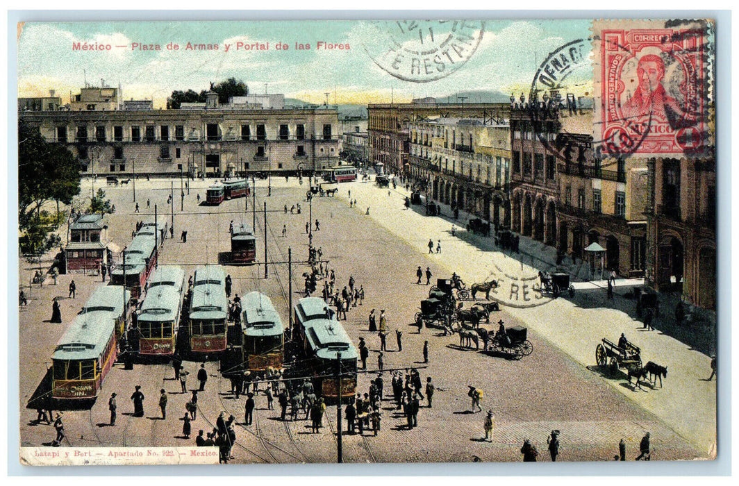 1911 Plaza de Armas and Portal of the Flowers Mexico Antique Postcard