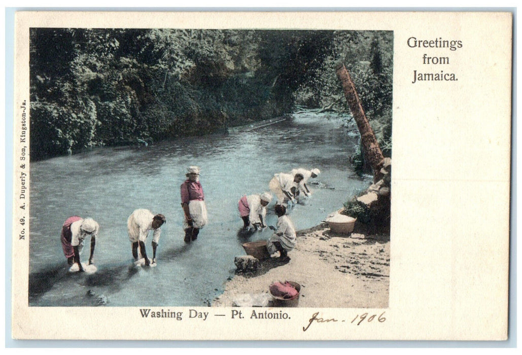 1906 Washing Day Port Antonio Greetings from Jamaica Antique Unposted Postcard