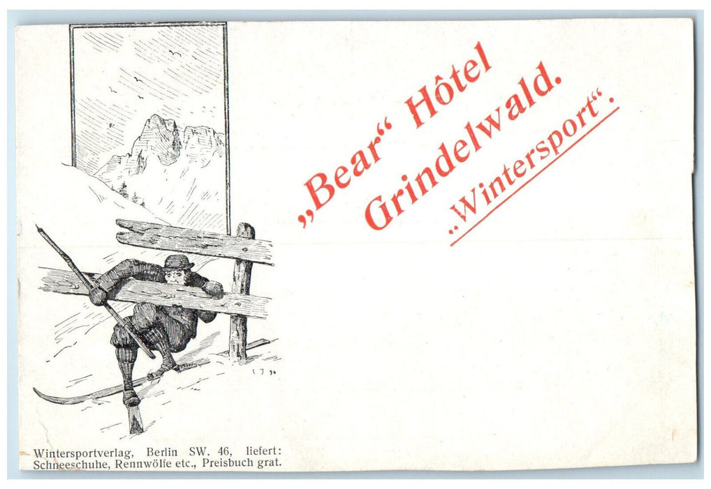 c1905 Bear Hotel Grindelwald Wintersport Switzerland Antique Unposted Postcard