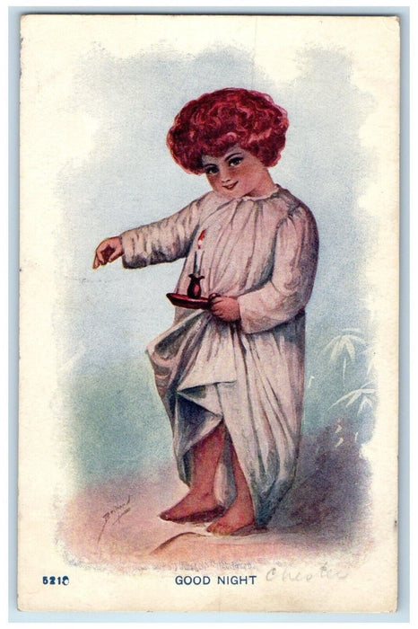 1909 Little Girl Curly Red Hair Holding Candle Woodland Michigan MI Postcard