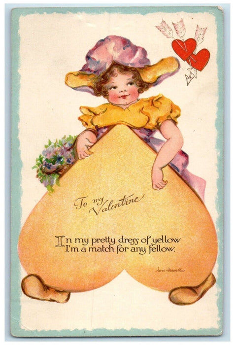 1912 Valentine Girl Pretty Dress Heart Basket Of Flowers Montclair NJ Postcard