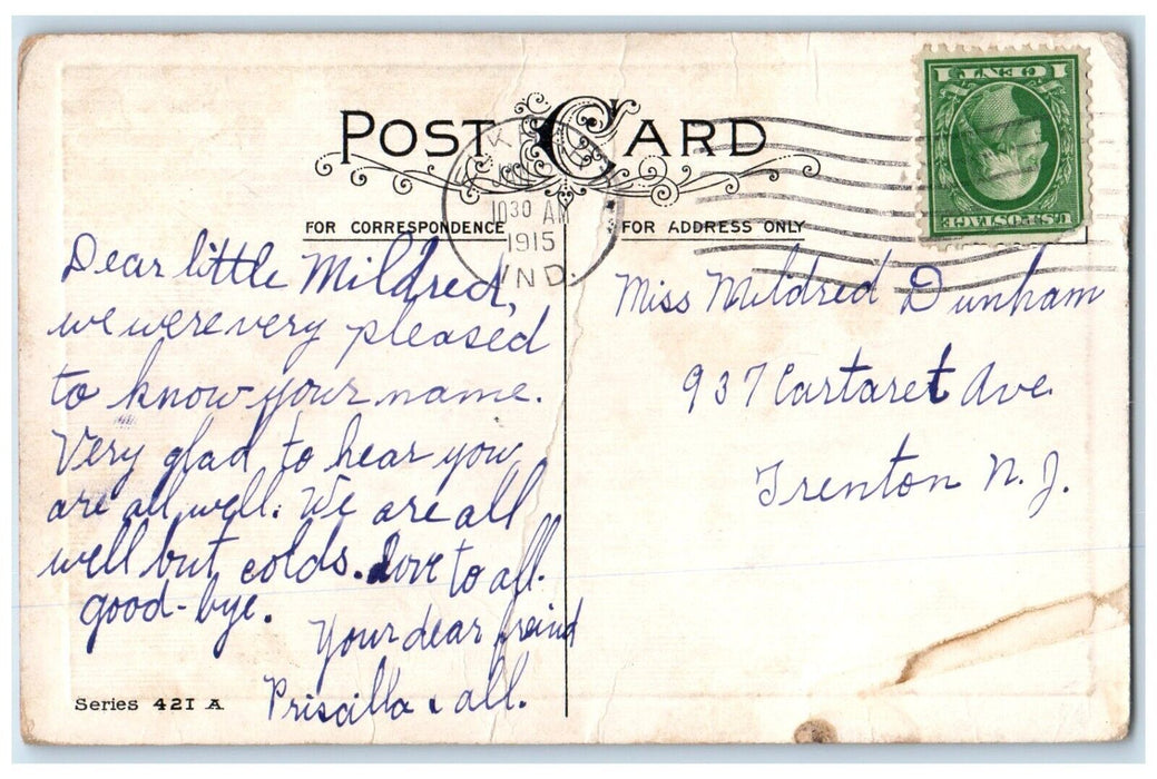 1915 Birthday Greetings Little Girl Telephone Cat Elkhart Indiana IN Postcard