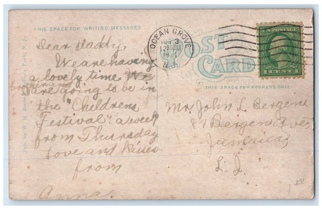 1921 Fat Man And Woman On Beach Ocean Grove New Jersey NJ Vintage Postcard