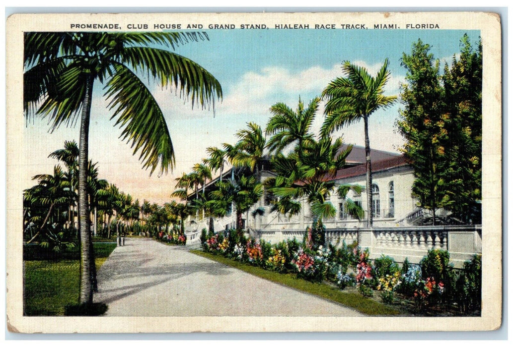 Promenade Club House Grand Stand Hialeah Race Track Miami Florida FL Postcard
