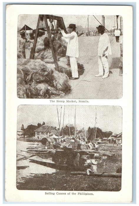 c1910 The Hemp Market Sailing Canoes of the Philippines Multiview Postcard