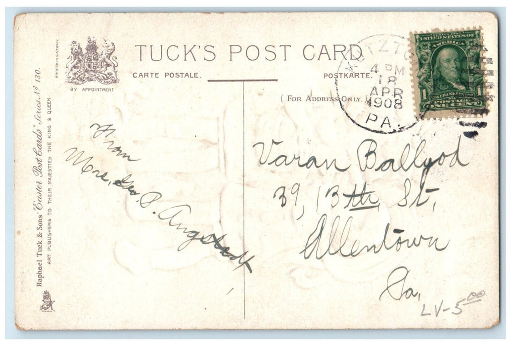 1908 Happy Easter Little Girls Chicks Hatched Eggs Embossed Tuck's Postcard