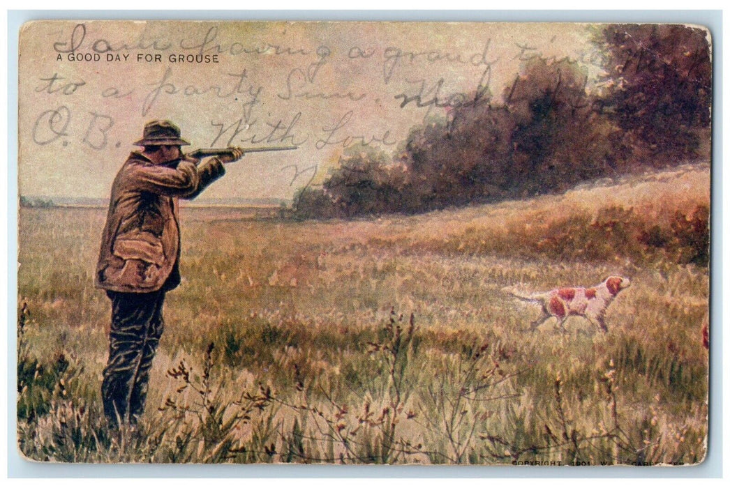 1907 Man Hunting Dog A Good Day For Grouse Tell City Indiana IN Antique Postcard