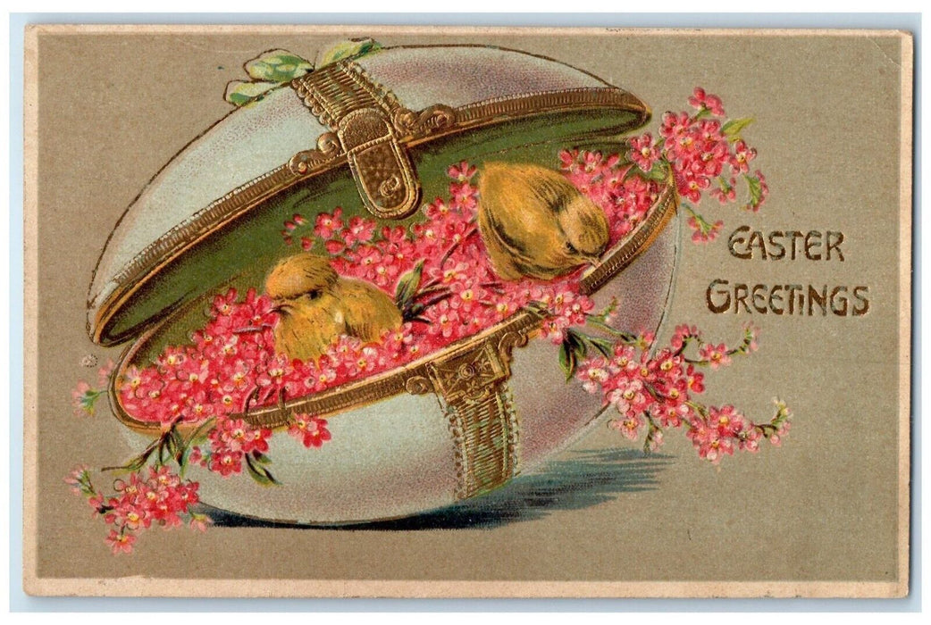 1909 Easter Greetings Chicks And Flowers Embossed Brooklyn New York NY Postcard