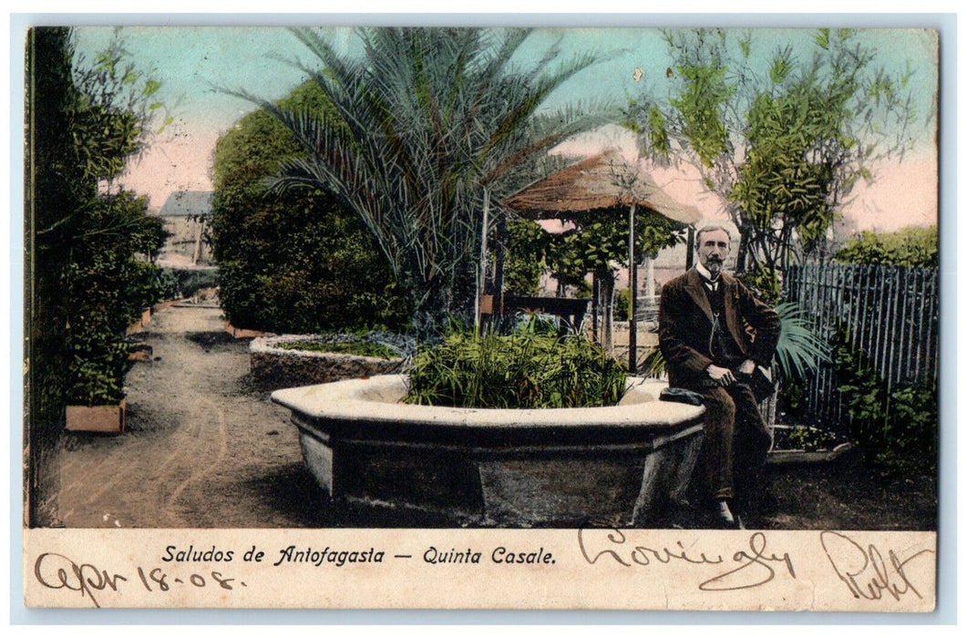 1908 Greetings from Antofagasta Quinta Casale Chile Posted Antique Postcard