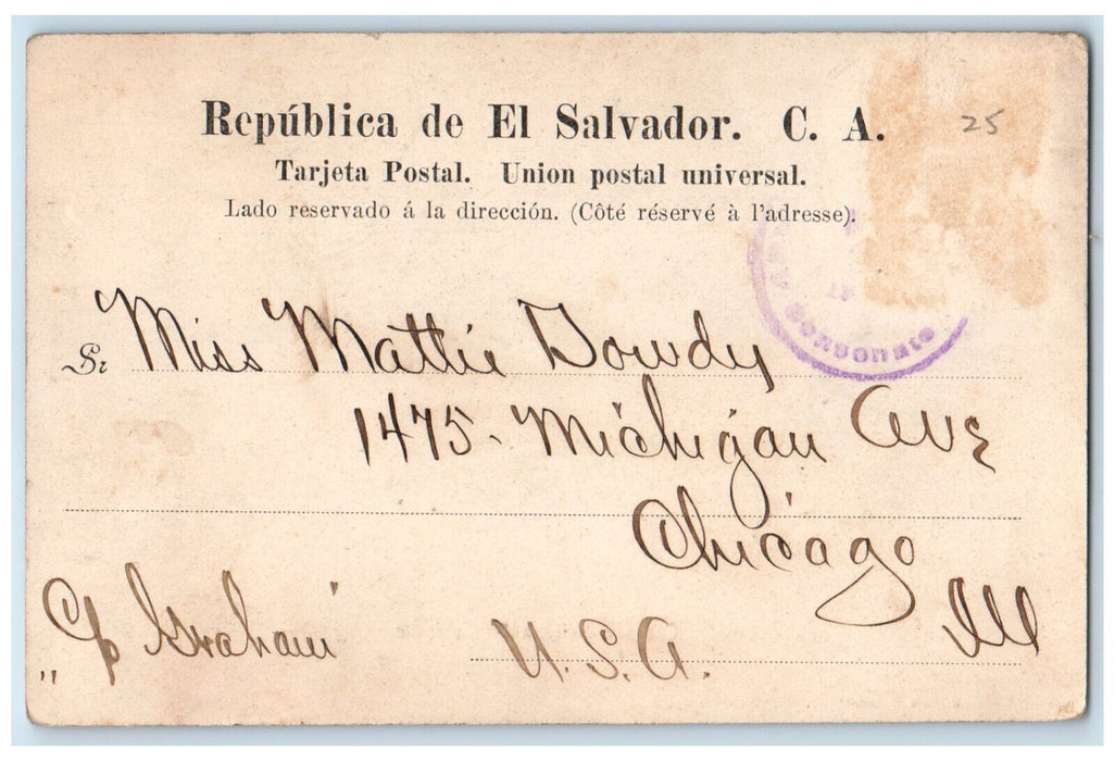 1909 Chosa and Indigenous People from El Salvador Posted Antique Postcard