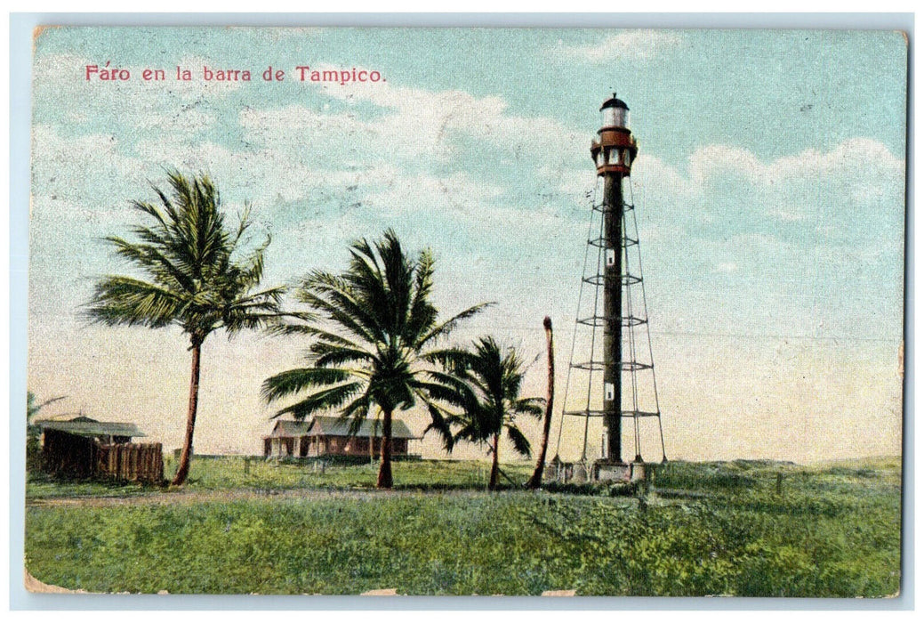 1910 Lighthouse In The Bar Of Tampico Tamaulipas Mexico Antique Postcard