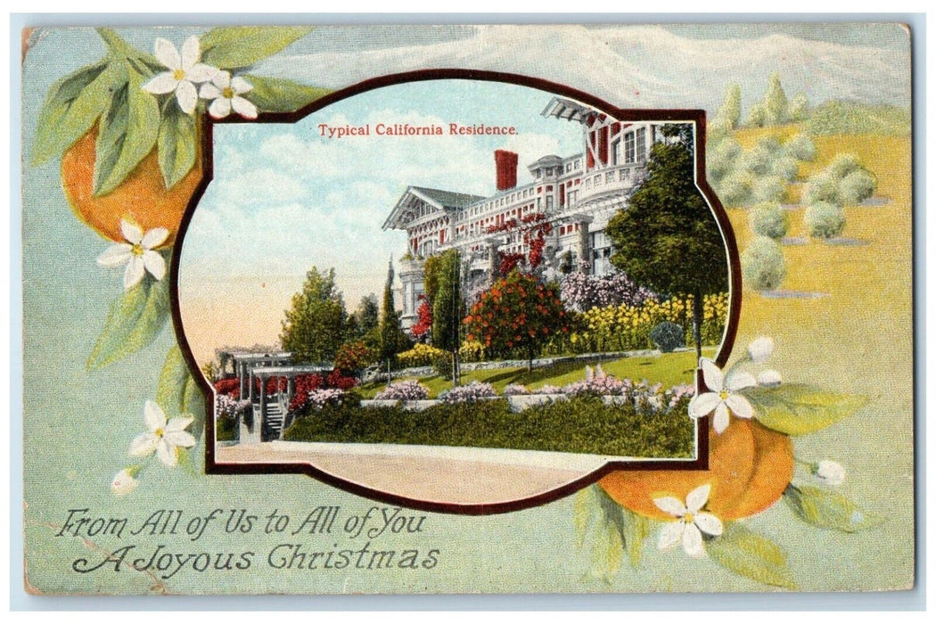 1919 Christmas Flowers Typical California Residence Redlands CA Antique Postcard