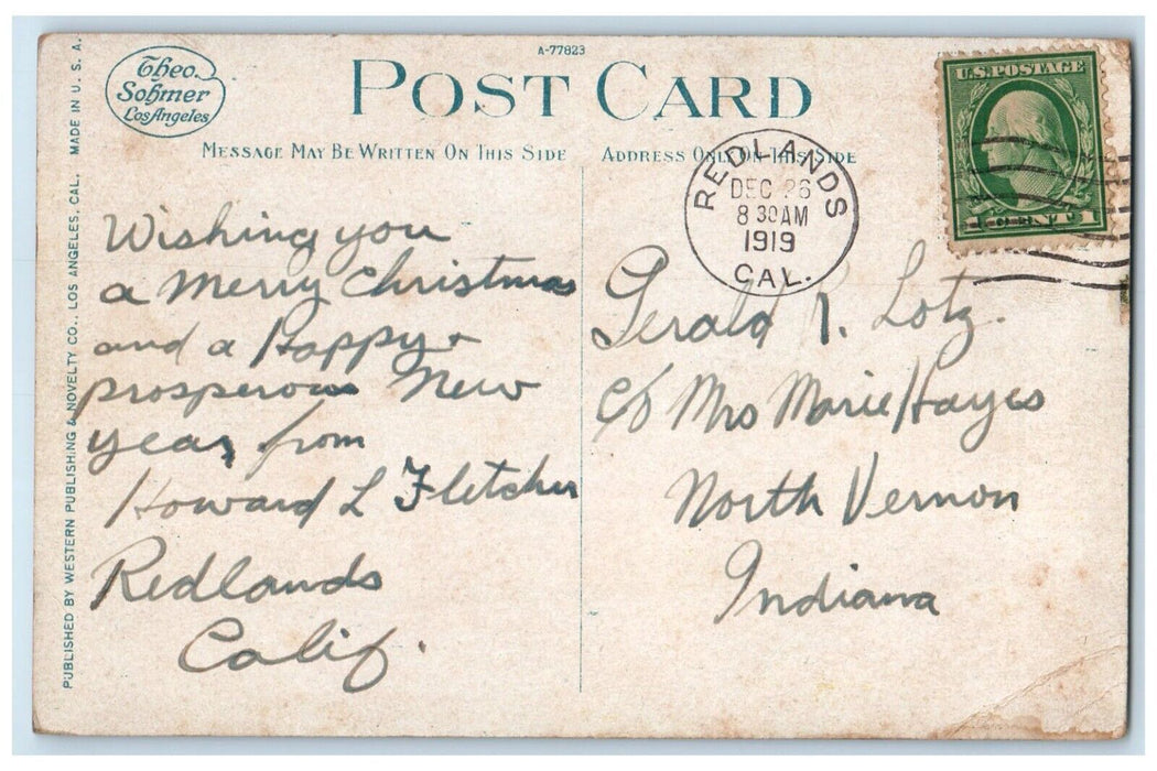 1919 Christmas Flowers Typical California Residence Redlands CA Antique Postcard
