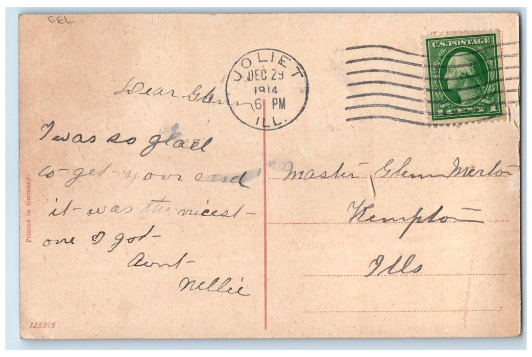 1914 Happy New Year Cute Little Girl Snowfall Gel Joliet IL Antique Postcard