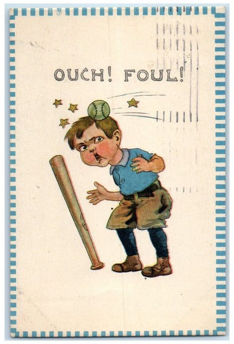 1912 Boy Hit Baseball Sports Foul Washington DC Posted Antique Postcard