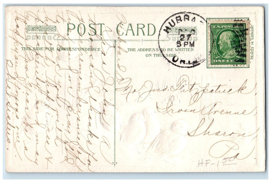 c1910's New Year Song Birds Winter John Winsch Artist Signed Hubbard OH Postcard