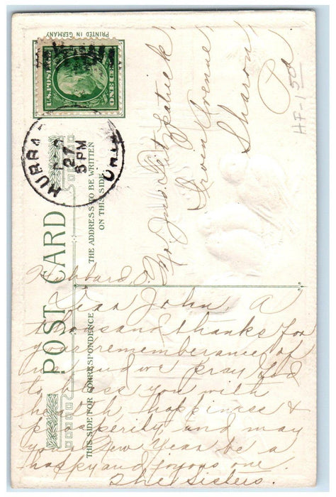c1910's New Year Song Birds Winter John Winsch Artist Signed Hubbard OH Postcard