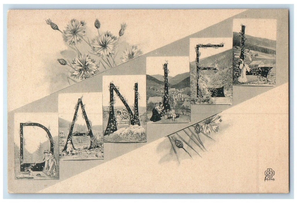 c1905 Daniel Large Letter With Flowers Posted Antique Postcard