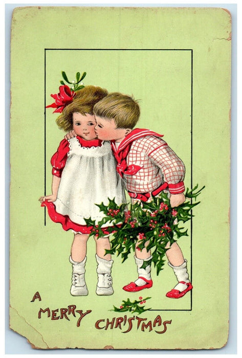 1919 Merry Christmas Little Sweetheart Holly Berries Mistletoe Tuck's Postcard