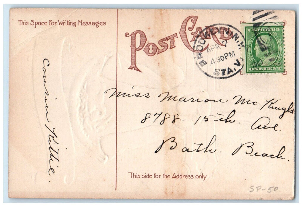 c1910's Easter Holy Cross Angel Embossed Brooklyn New York NY Antique Postcard