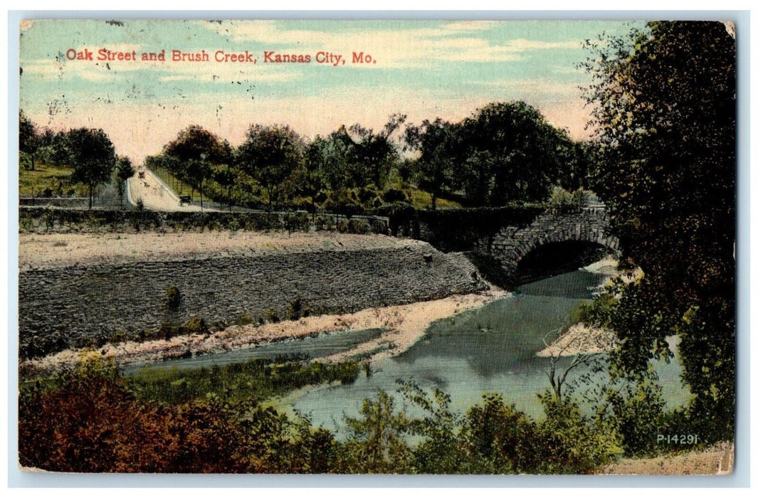 1913 Oak Street Brush Creek Kansas City Missouri Posted Vintage Antique Postcard