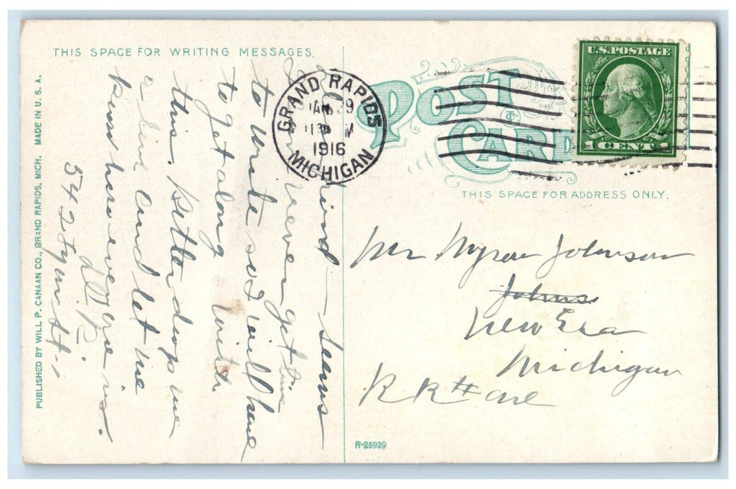 1916 Channel Fisk Reed Lake Canoe Boat River Grand Rapids Michigan MI Postcard