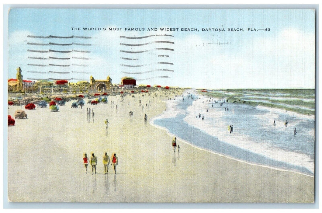1954 World Most Famous Widest Beach Sand Swimsuit Daytona Beach Florida Postcard