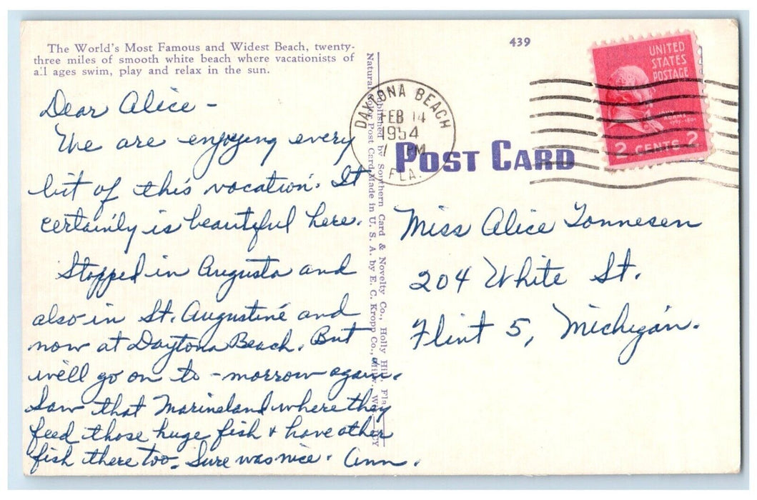 1954 World Most Famous Widest Beach Sand Swimsuit Daytona Beach Florida Postcard