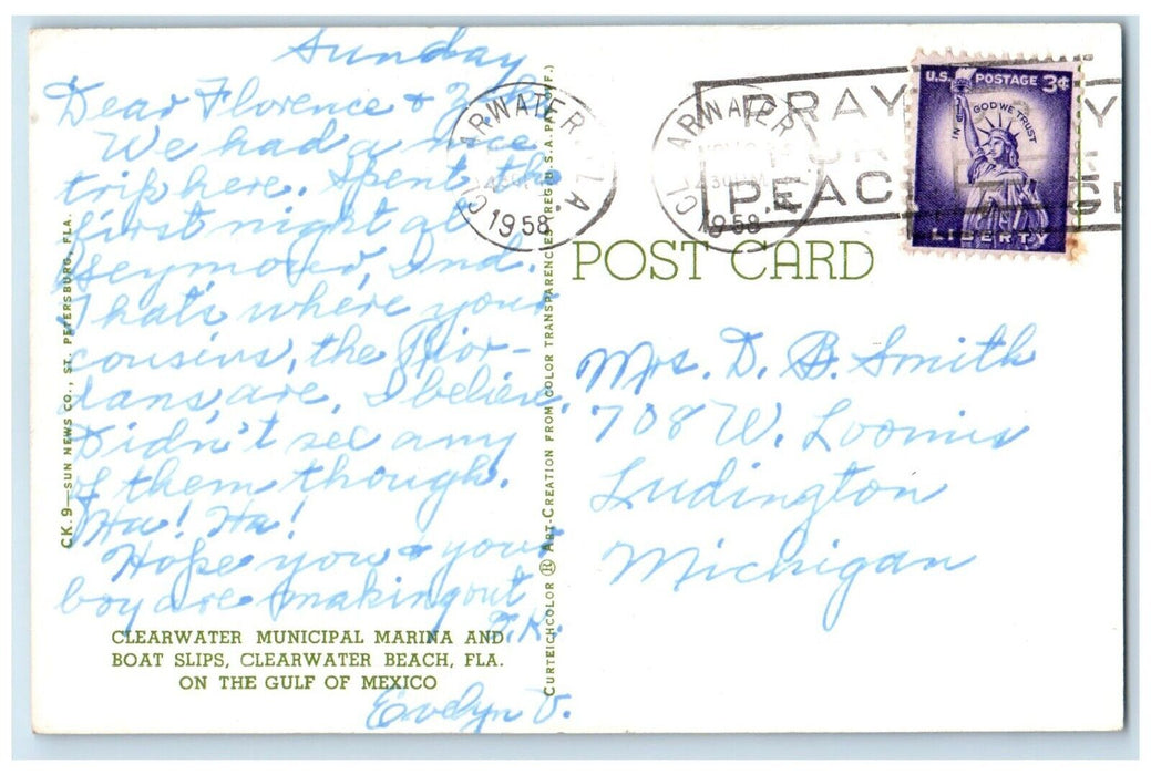 1958 Clearwater Municipal Marina Boat Slips Clearwater Beach Florida FL Postcard