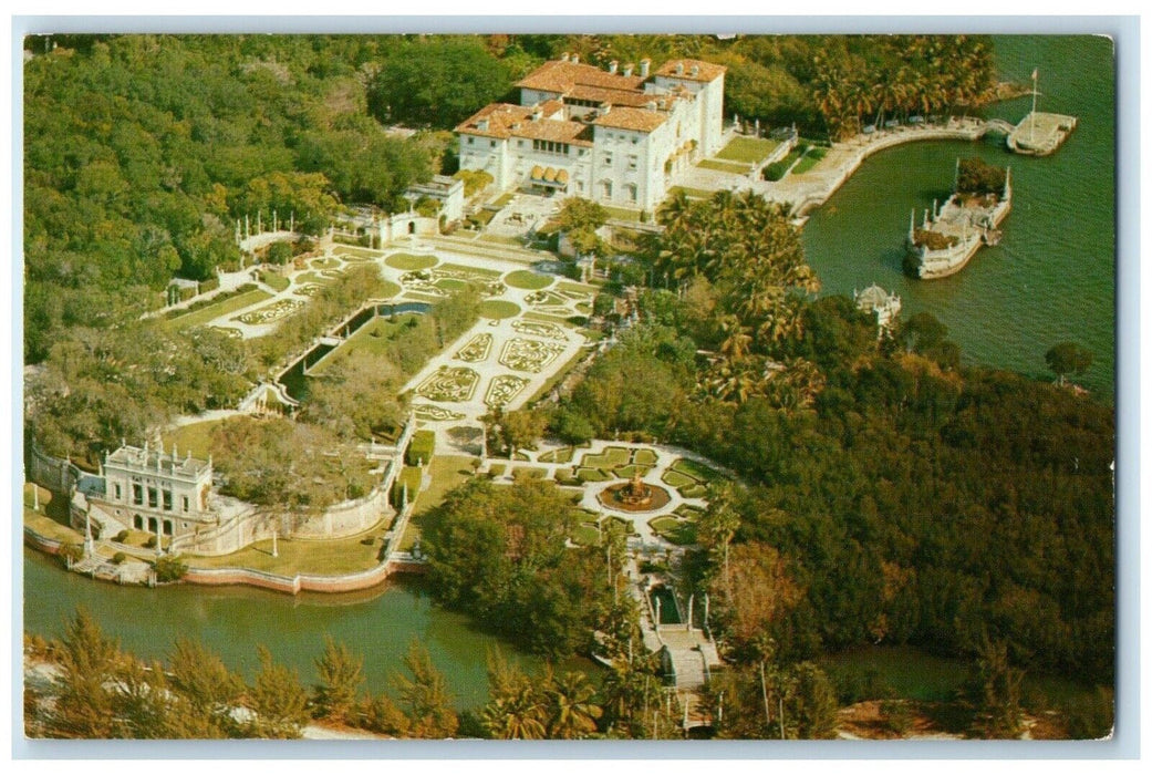 1960 Aerial Fabulous Vizcaya James Deering Biscayne Bay Mansion Florida Postcard