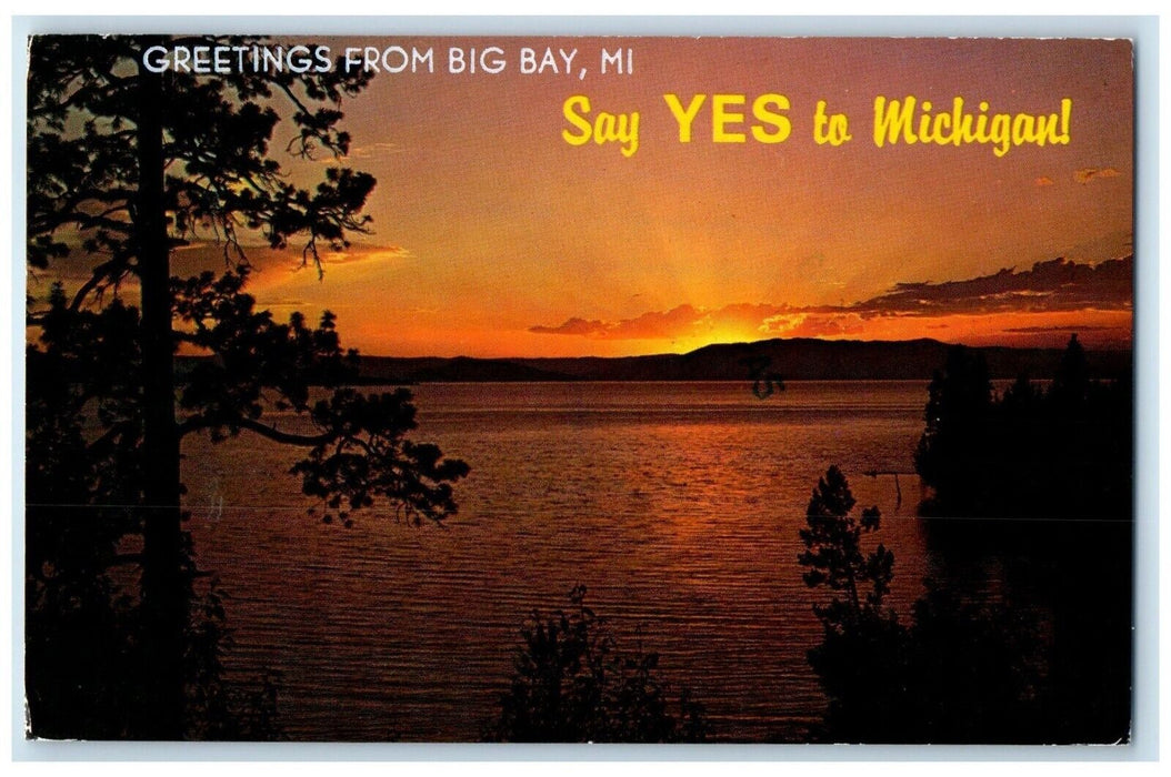 1989 Greetings From Big Bay Michigan Vacation Paradise Sunset MI Posted Postcard