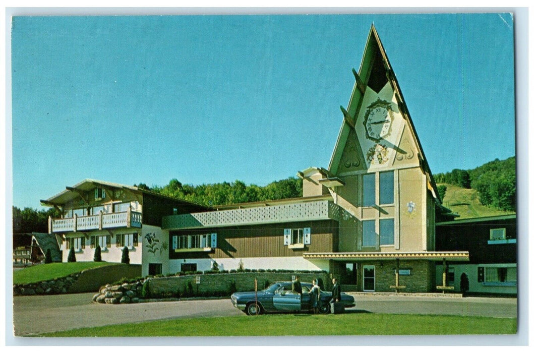 1965 Exterior View Boyne Mountain Lodge Blue Car Boyne Falls Michigan Postcard