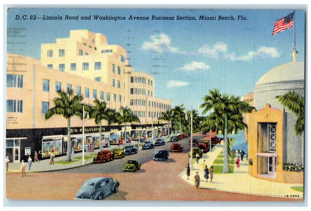 1950 Lincoln Road Washington Avenue Business Section Miami Beach FL Postcard