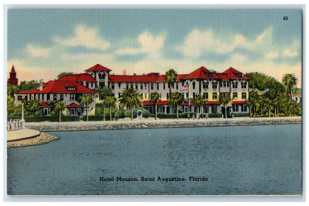 c1940 Exterior View Hotel Monson Building Saint Augustine Florida FL Postcard