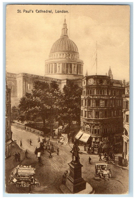 c1910 Road Scene St. Paul's Cathedral London England Posted Antique Postcard