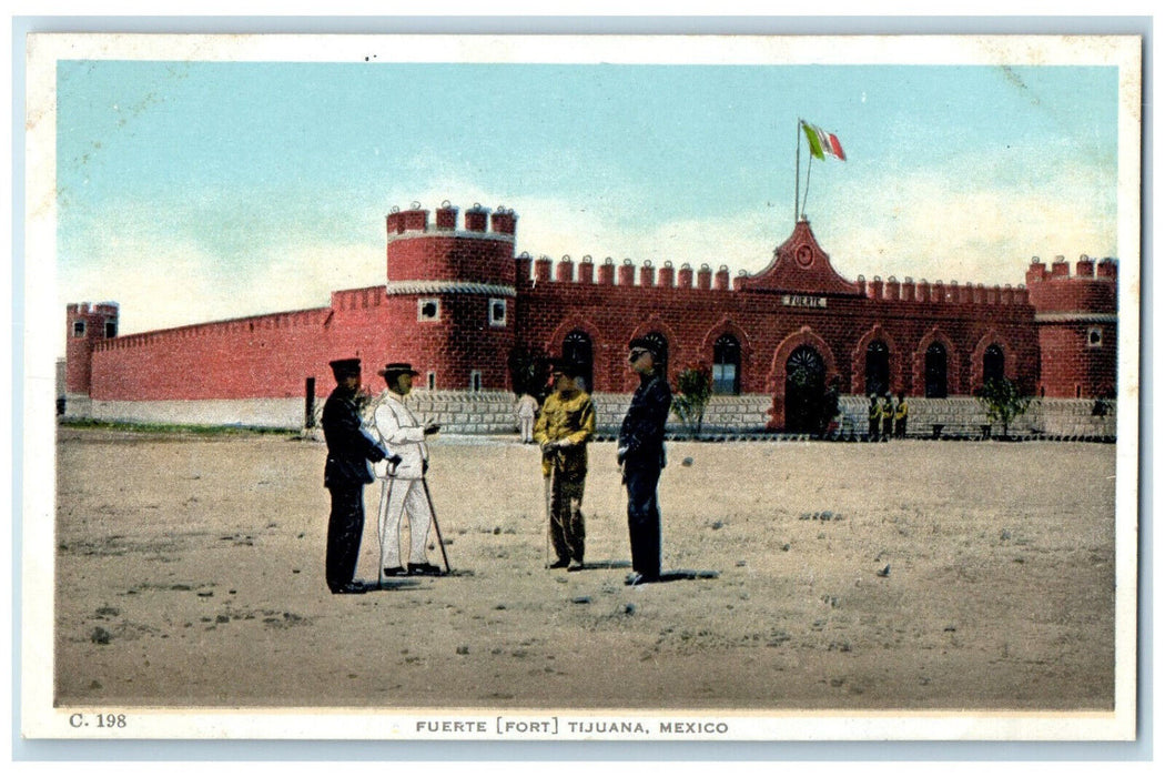 c1930's Four Men Talking Fuerte (Fort) Tijuana Mexico Unposted Postcard