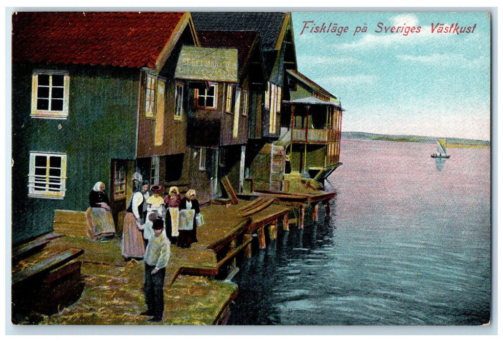 c1910 Scene at Fishing Season on Sweden's Vastkus Unposted Antique Postcard
