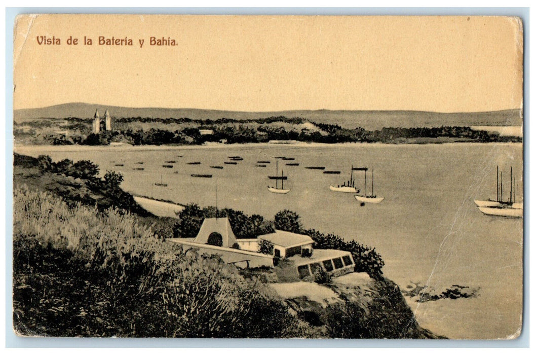 c1910 Boating at Battery And Bay View Bahia Brazil Antique Unposted Postcard