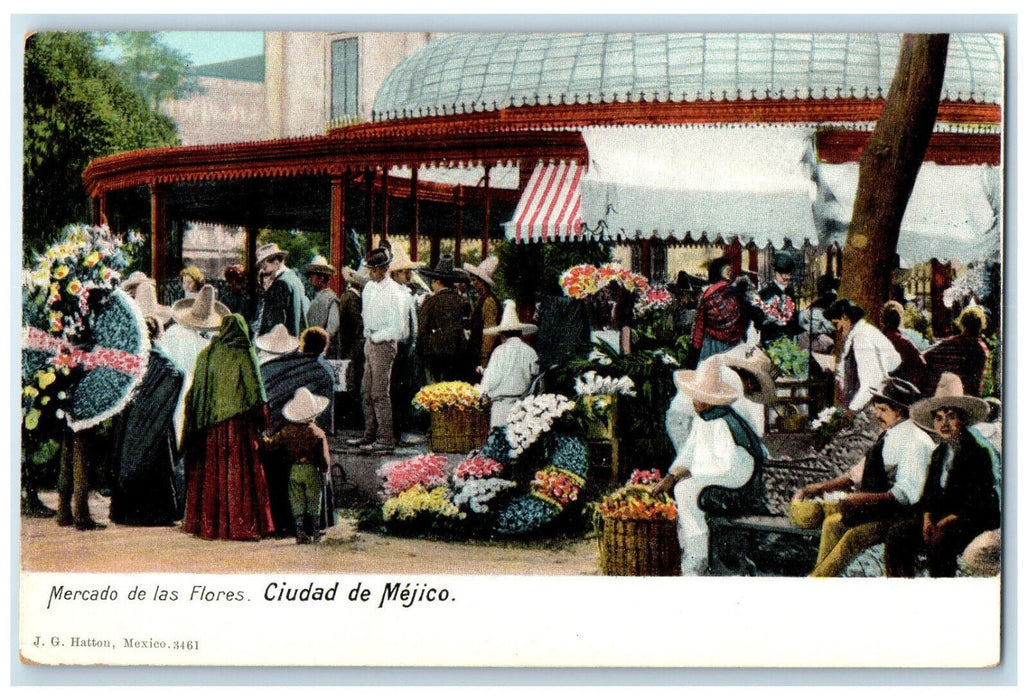 c1905 Scene at Flower Market Mexico City Mexico Antique Unposted Postcard