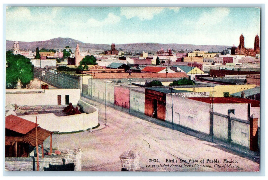 c1910 Bird's Eye View Establishments in Puebla Mexico Antique Unposted Postcard