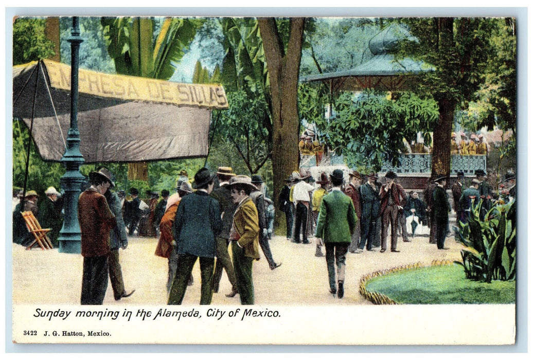 c1905 Sunday Morning in the Alameda City of Mexico Antique Unposted Postcard