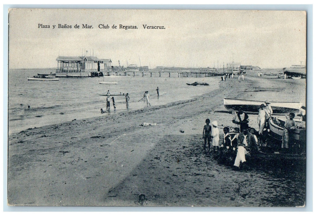 c1910 Square and Sea Baths Veracruz Regatta Club Mexico Unposted Postcard