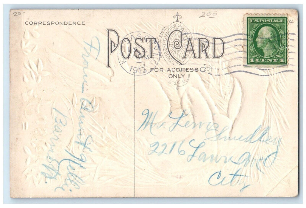 1913 Easter Cute Girl Wearing Rabbit Costume Embossed Kansas City MO Postcard
