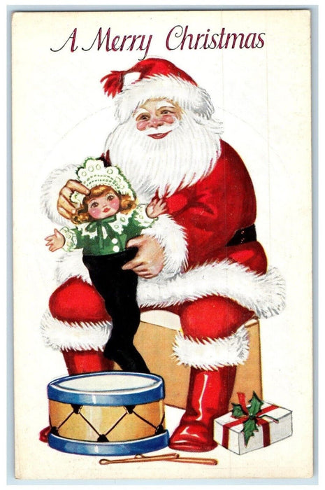 c1910's Merry Christmas Santa Claus With Toys Embossed Unposted Antique Postcard