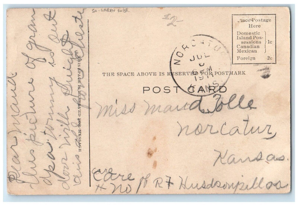 1911 Christmas Santa Claus Green Robe Hanging Stocking Norcatur KS Postcard