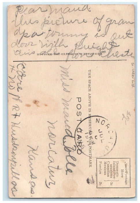 1911 Christmas Santa Claus Green Robe Hanging Stocking Norcatur KS Postcard