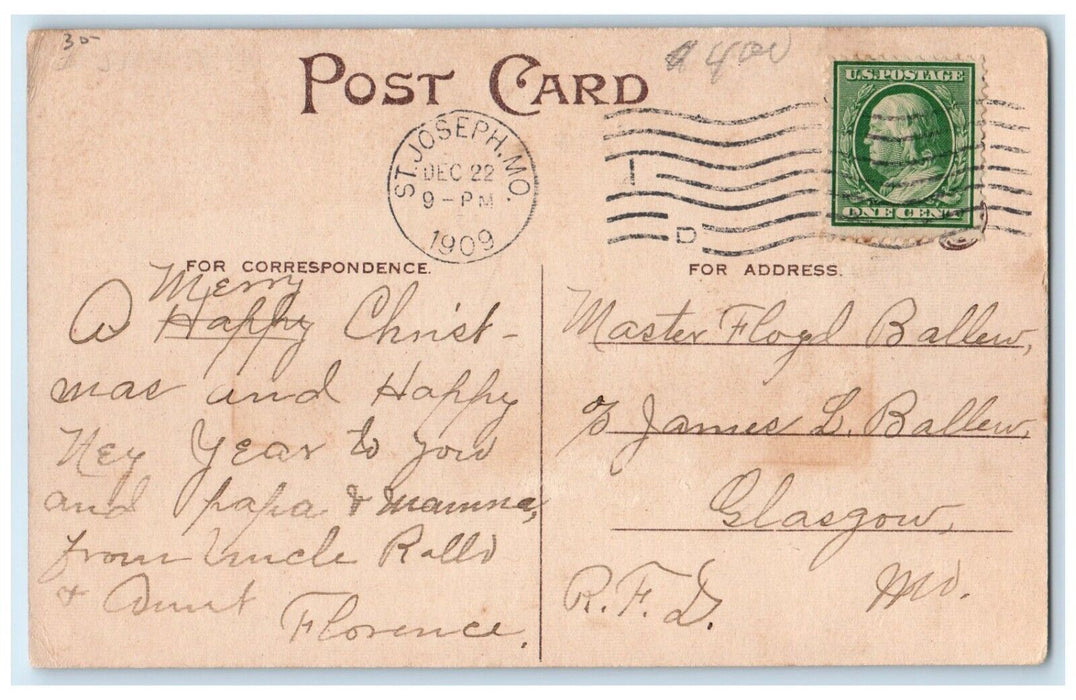 1909 Merry Christmas Santa Claus Sack Of Toys St. Joseph MO Antique Postcard