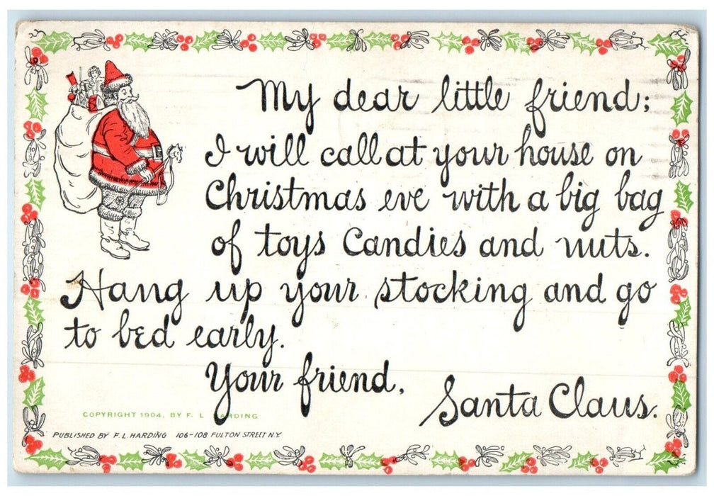 1912 Christmas Message Santa Claus Sack Of Toys Concordia KS Antique Postcard