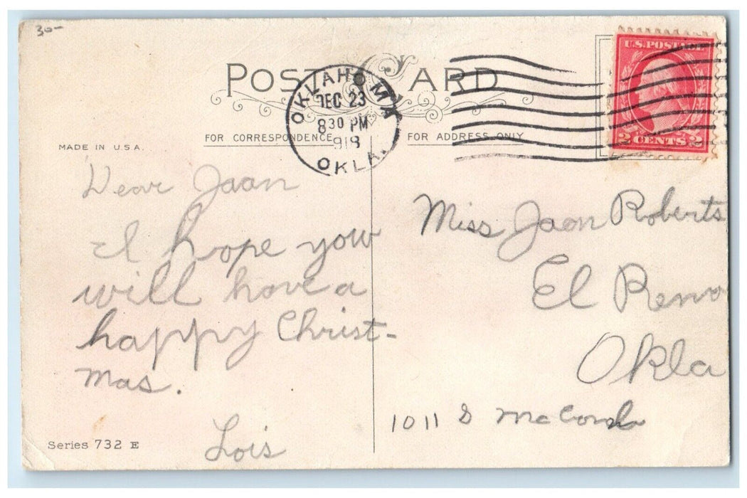 1918 Christmas Santa Claus And Childrens With Toys Oklahoma OK Antique Postcard